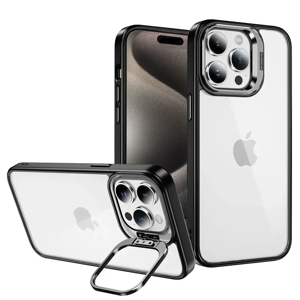 Tel Protect Kickstand maciņš ar statīvu telefonam iPhone 15 Plus melns