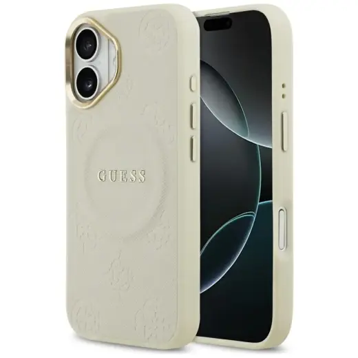 Case Guess Peony Hot Stamp MagSafe for iPhone 17 beige