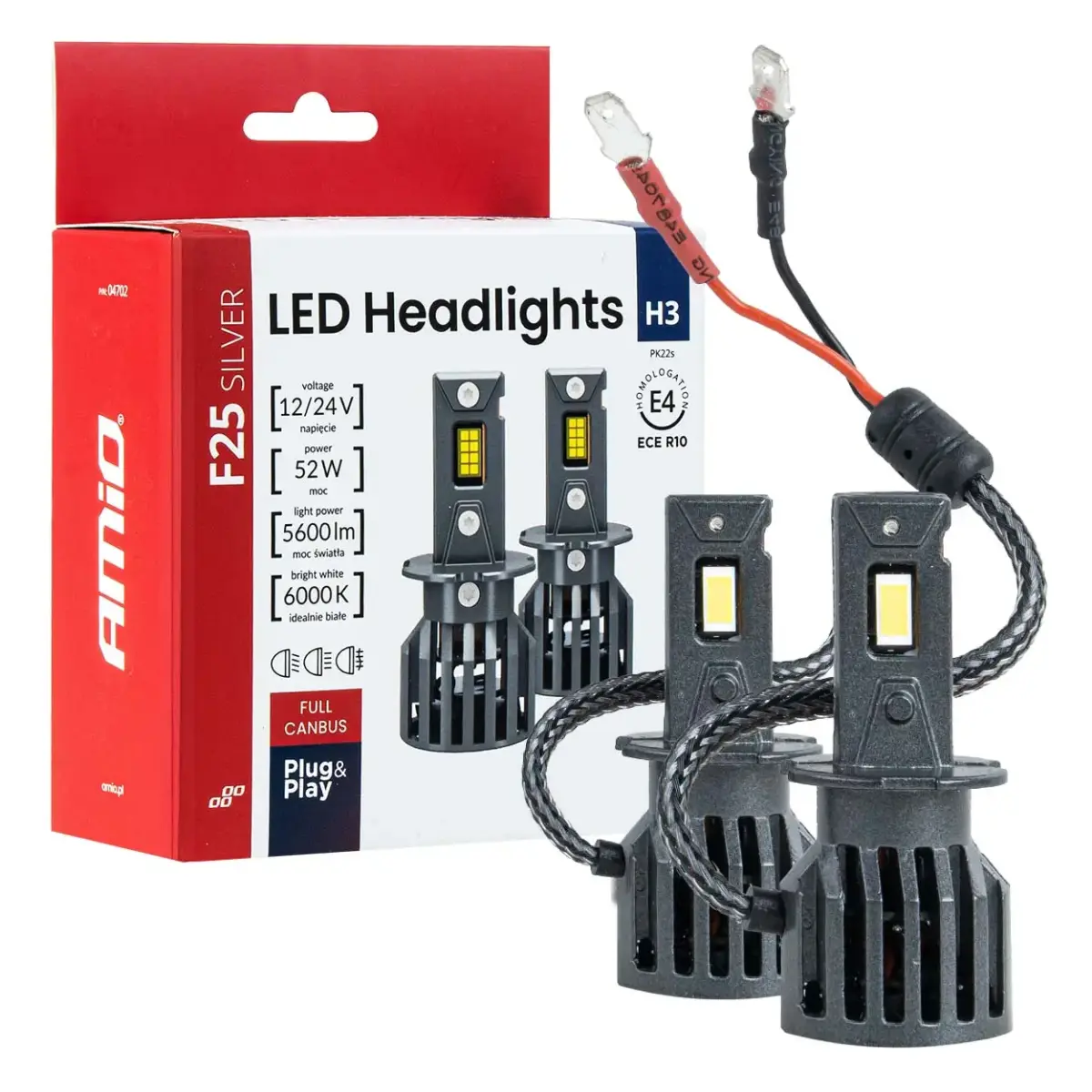LED Headlights Series F25 SILVER FULL CANBUS H3 52W 12V 24V AMIO-04702