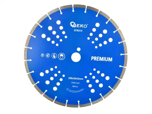 Segmenteeritud teemantketas aukudega 350x32mm, serv 10mm GEKO Premium laseriga