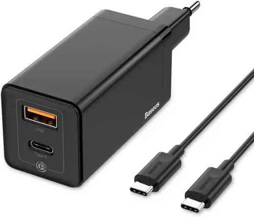 Baseus GaN CCGAN-Q01 Travel Charger USB | USB-C | 45W | 4.5A | Quick Charge 3.0 Black