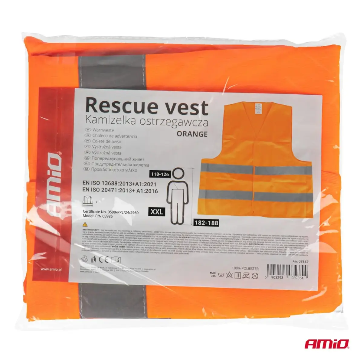 Safety vest orange with certificate XXL AMIO-03985
