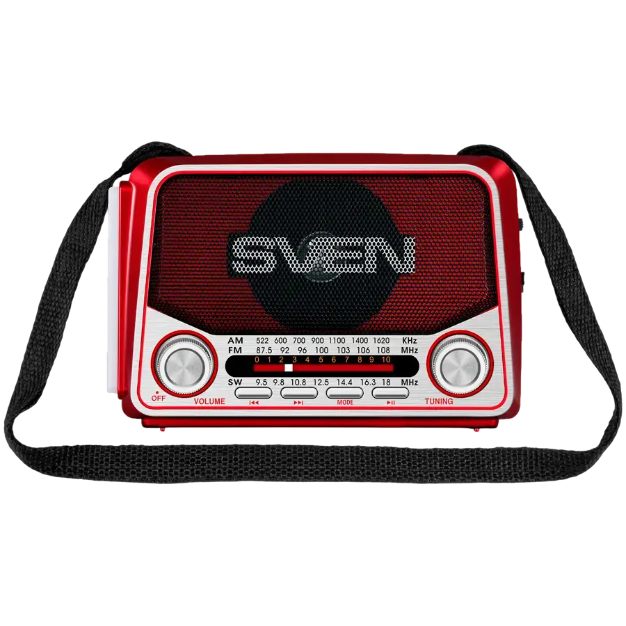 Speaker SVEN SRP-150, red (3W, Bluetooth, FM/AM/SW, USB, microSD, flashlight, battery)