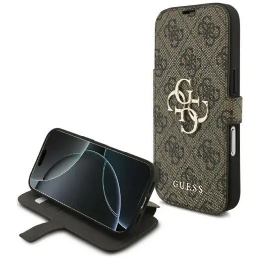 Etui Guess Book 4G Metal Logo do iPhone   17 Pro brązowy