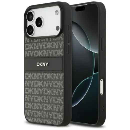 Etui DKNY Repeat Texture Pattern with     Tonal Stripe do iPhone 17 Pro Max czarny