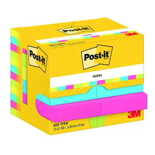Piezīmju līmlapiņas Post-it Energetic, 38x51 mm, 12 gab./iepak.