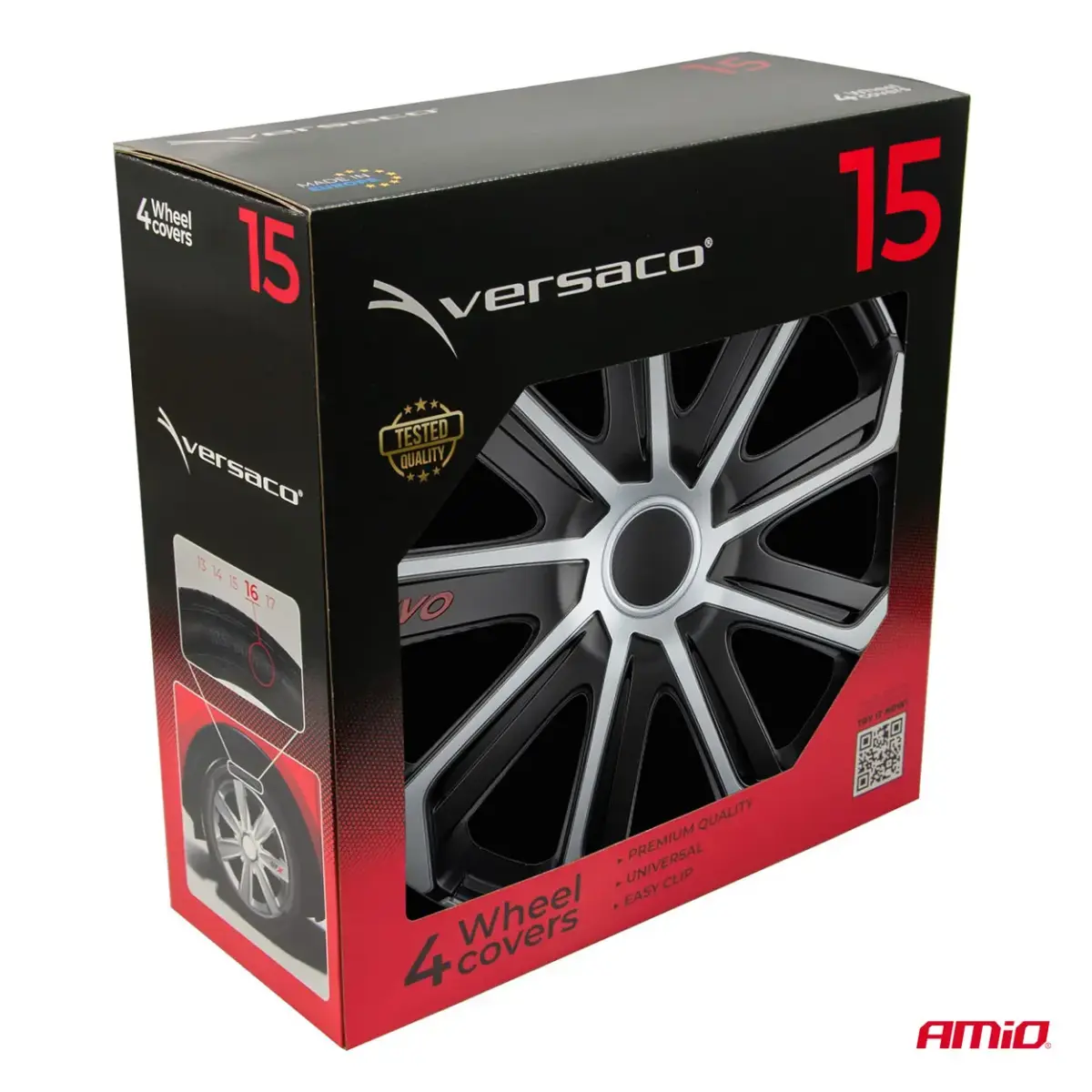 Car hubcaps 4pcs set EVO black & silver 15" COLOR BOX