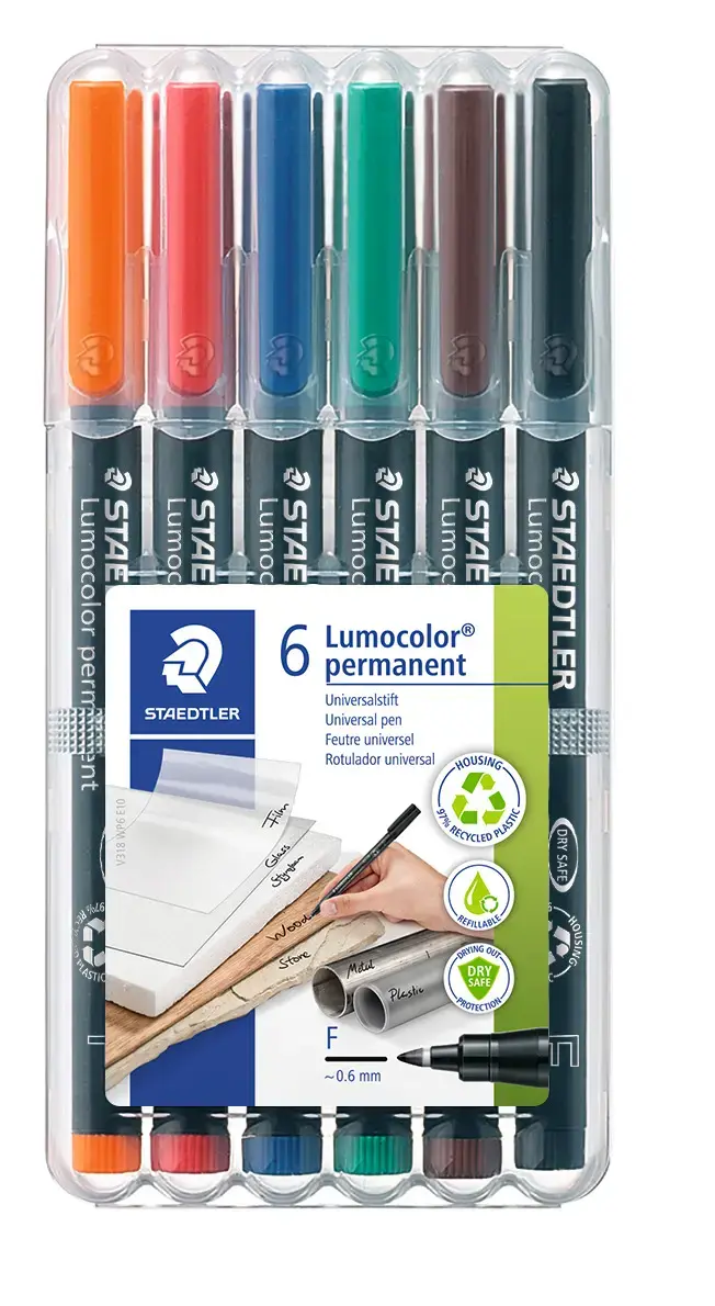 Noturīgais marķieris STAEDTLER kodoskopa plēvēm OHP 318F, 0.6mm, 6 krāsu komplekts