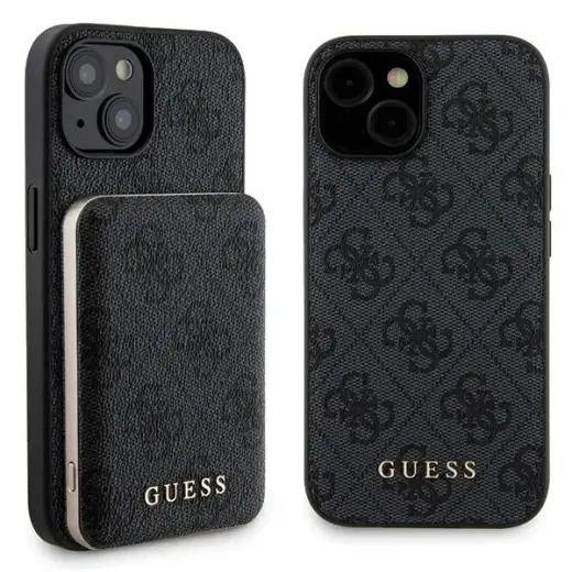 Zestaw Guess GUBPM5P15S4GEMGK iPhone 15 6.1" hardcase + Powerbank 5000mAh MagSafe czarny|black 4G Metal Logo