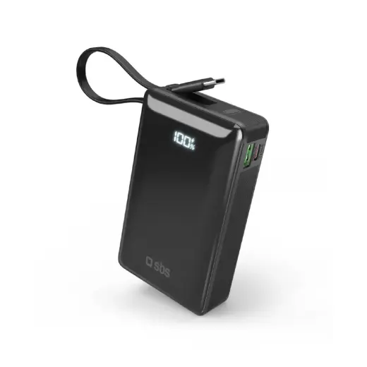 SBS išorinė baterija (powerbank) | 20 000 mAh | 20W | USB-C | LED ekranas | juodas