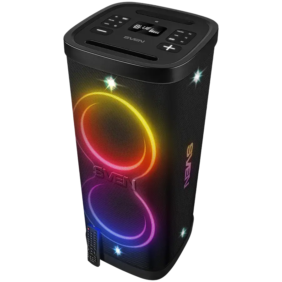 Speaker Party Box SVEN PS-1250, black (300W, TWS, IPx4, Bluetooth, FM, USB, microSD, LED-display, 13500mAh)