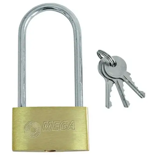Padlock brass long shackle 40mm 3 keys