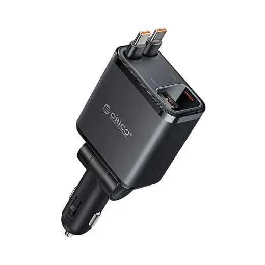 Orico Twin Reach auto lādētājs | 45W | PD, PPS, QC | USB-A, USB-C | ar USB-C vadu komplektā | melns