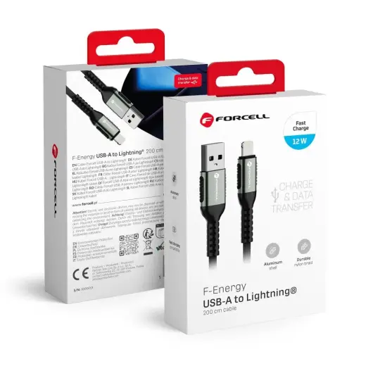 Forcell F-Energy C257 duomenų perdavimo ir įkrovimo laidas | USB-A į Lightning | 12W | 2m | juodas