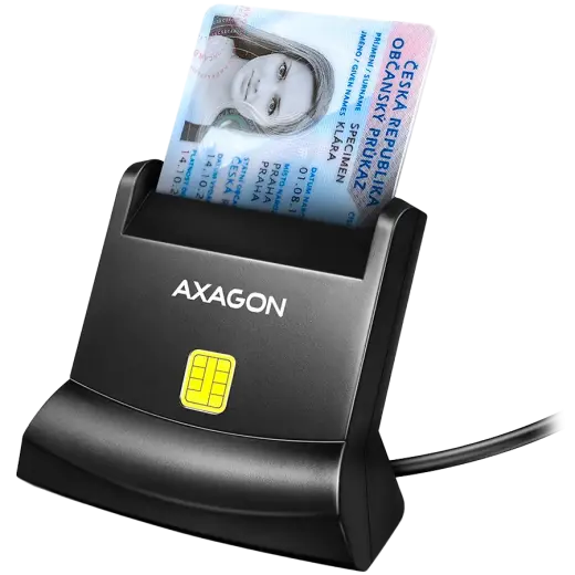 Universal desktop USB contact Smart/ID card reader with long USB-A cable.