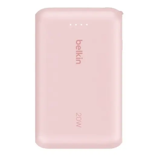 Ārējais akumulators BoostCharge 10k mAh 20w ar integrētu kabeli-C, portu-C, rozā