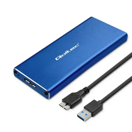 Qoltec Aluminium Enclosure | M.2 SSD drive | SATA | NGFF| USB 3.0 | Super speed 5Gb/s | 2TB | Blue