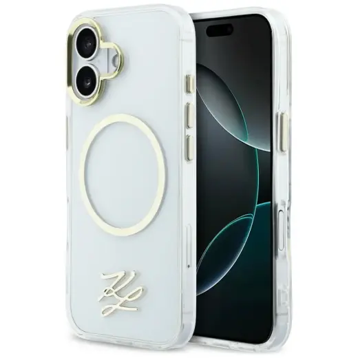 Karl Lagerfeld IML KL Script Logo maciņš ar MagSafe atbalstu telefonam iPhone 17 caurspīdīgs
