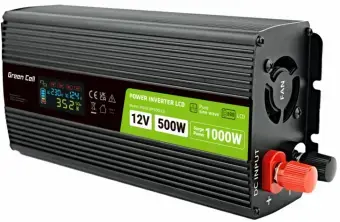 Strāvas pārveidotājs Green Cell PowerInverter LCD 12 V 500 W/1000 W Pure Sine Wave