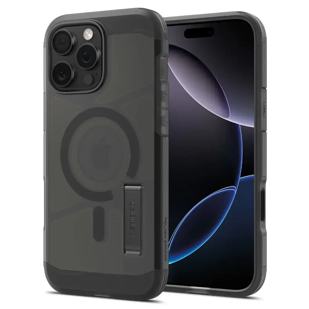 SPIGEN Tough Armor telefono dėklas, skirtas iPhone 16 Pro, šerkšno juodos spalvos, su MagSafe palaikymu