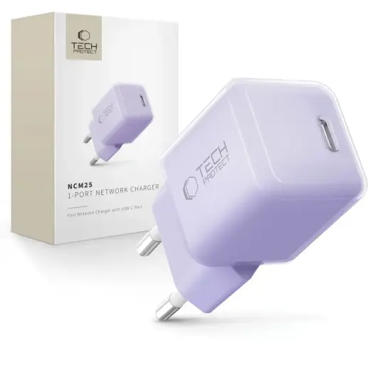 Tech-Protect NCM25 tīkla lādētājs | 25W | PD | USB-C | violets