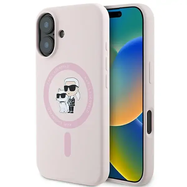 Karl Lagerfeld Karl&Choupette Head telefona maciņš priekš iPhone 16 Plus 6.7 rozā silikons