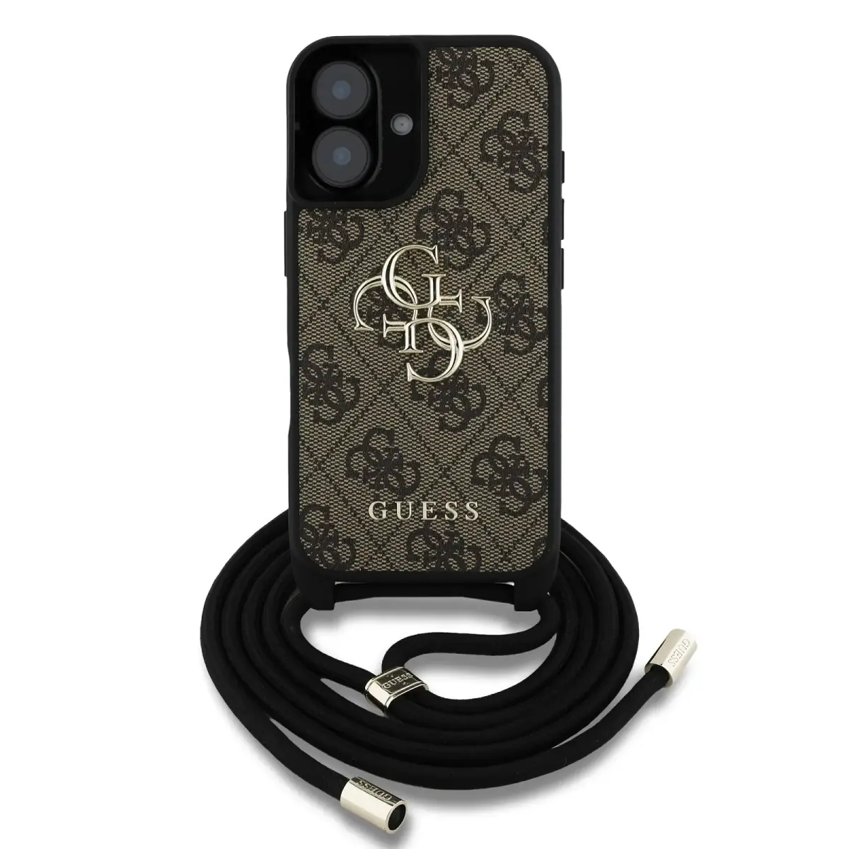 Guess PU 4G Metal Logo Crossbody Strap Case for iPhone 16 Brown