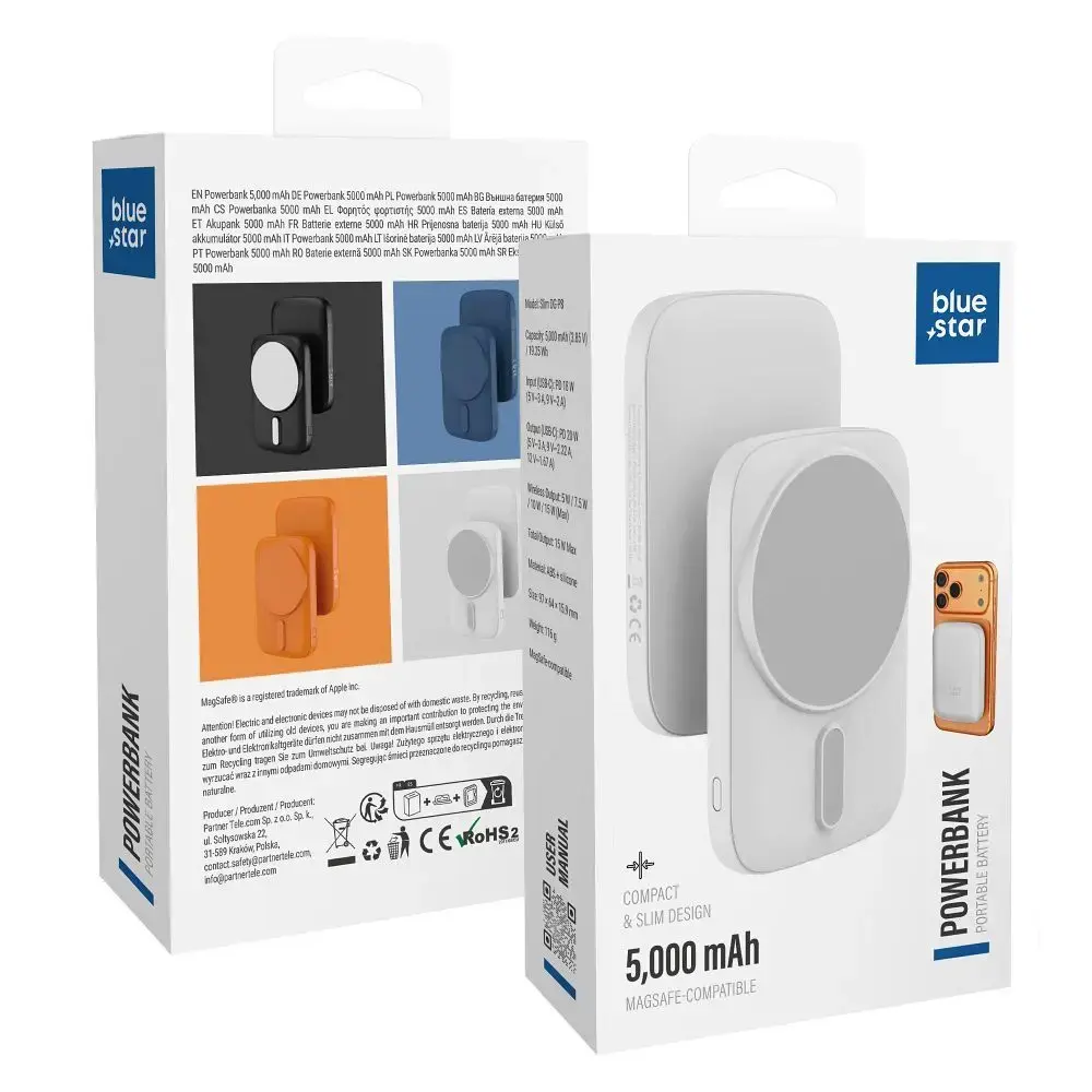 Powerbank compatible with MagSafe Blue Star Slim DG-P8 15W 5000 mAh biały