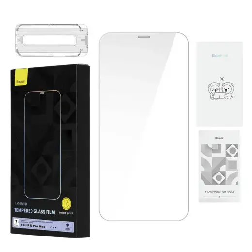 Baseus kaitseklaas telefonile iPhone 12 Pro Max läbipaistev koos puhastuskomplektiga