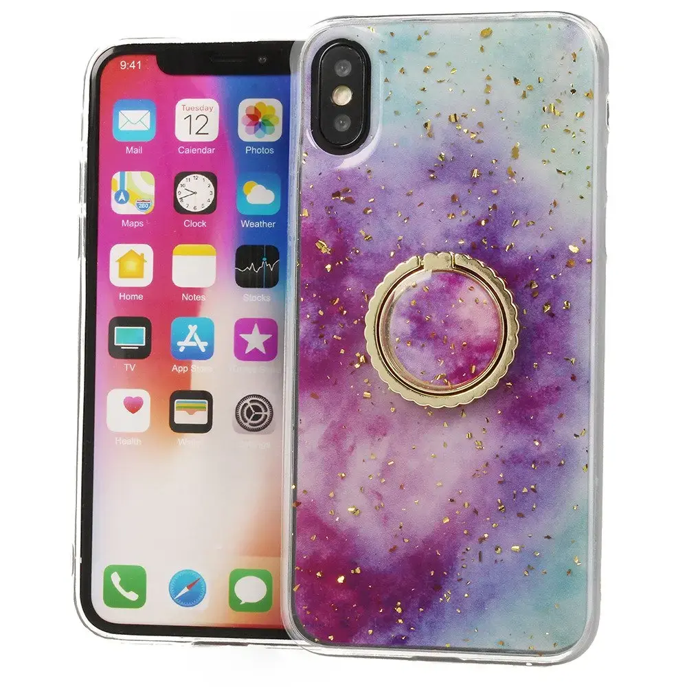 Fusion Marble Ring Back Case Silikona Aizsargapvalks Priekš Xiaomi Redmi Note 9S | Note 9 Pro | Note 9 Pro Max Violets - Zils