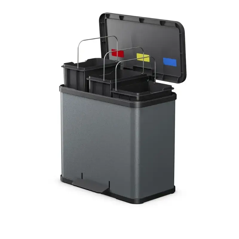 Waste sorting bin with pedal Öko trio Plus L / 3x9L / dark gray