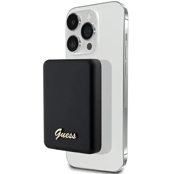 Guess GUPBM5ALGSGK Metal Script Logo ārējais akumulators (powerbank) | 5000 mAh | 15W | MagSafe | melns