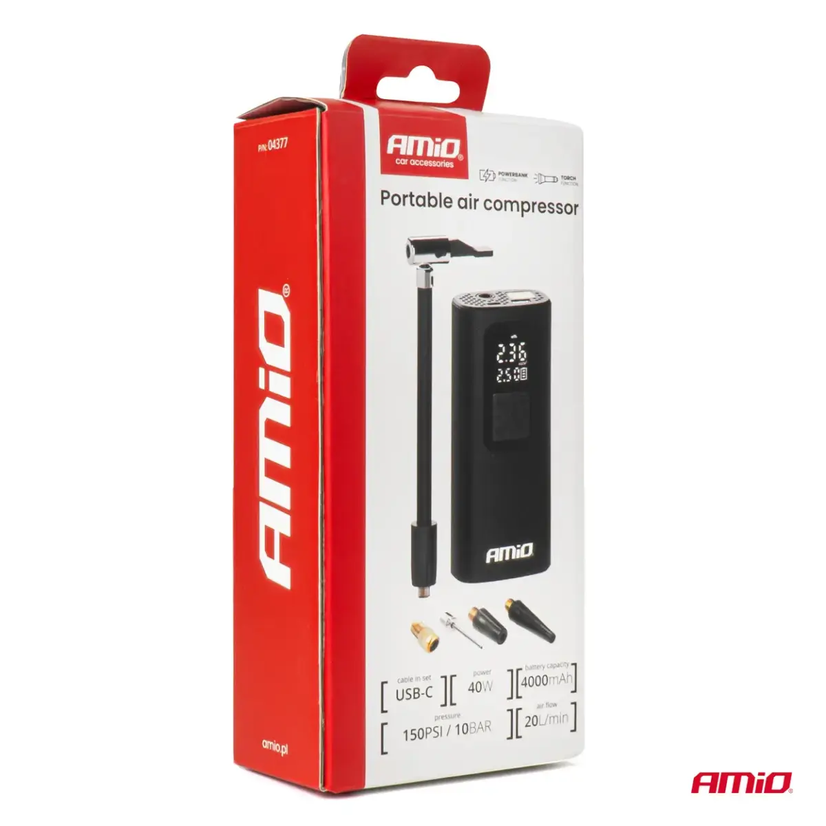Portable air compressor LED USB-C 40W AMIO-04377