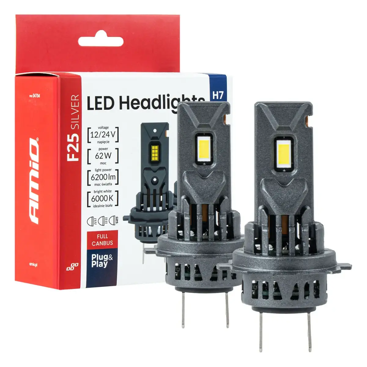 LED Headlights Series F25 SILVER FULL CANBUS H7/H18 62W 12V 24V AMIO-04704