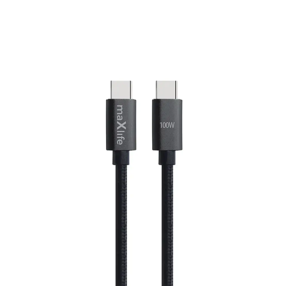 Maxlife MXUC-12 datu pārraides un uzlādes vads | USB-C uz USB-C | 100W | 1m | melns