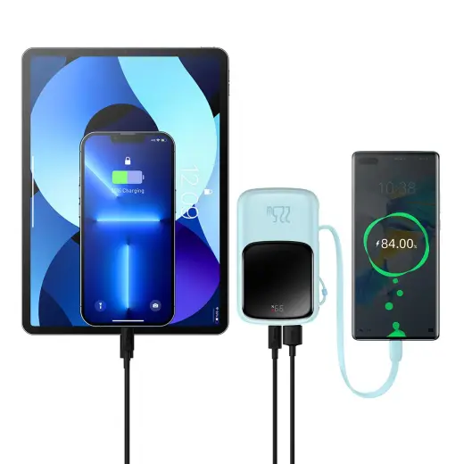 Baseus Qpow power bank 10000mAh встроенный кабель USB Type-C 22.5W быстрая зарядка SCP AFC FCP синий (PPQD020103)