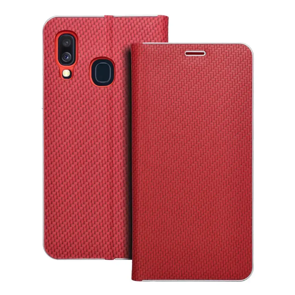 LUNA Book Carbon grāmatveida maciņš telefonam Samsung Galaxy A40 (A405) sarkans