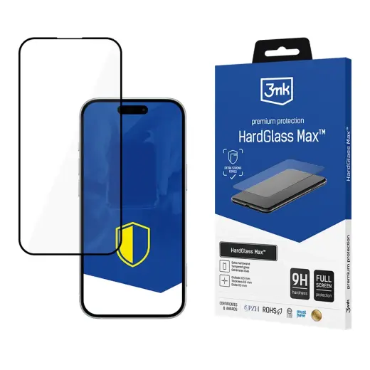 Reinforced 3mk HardGlass Max Black Tempered Glass for iPhone 16 Pro | 17 | 17 Pro