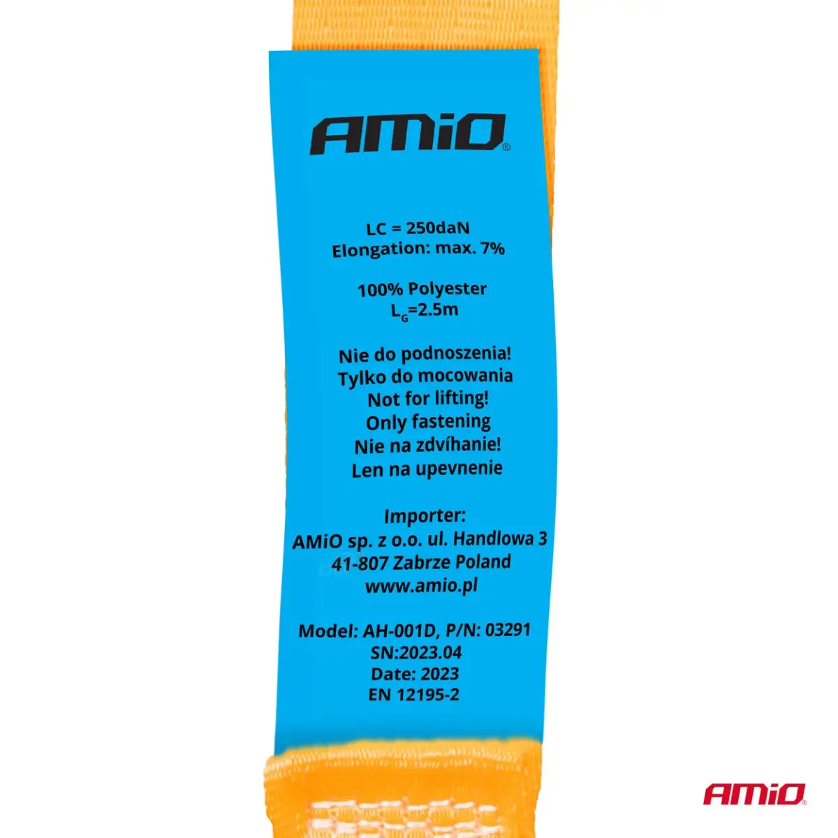 Belt with self-tightening buckle 2.5m x 25mm AMIO-03291