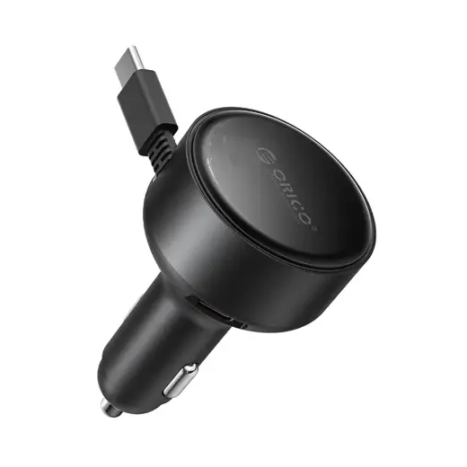 Orico FC-60-2C autolaadija | 60W | USB-C, USB-A | sisseehitatud tagasikerituva USB-C kaabliga (65 cm) | must