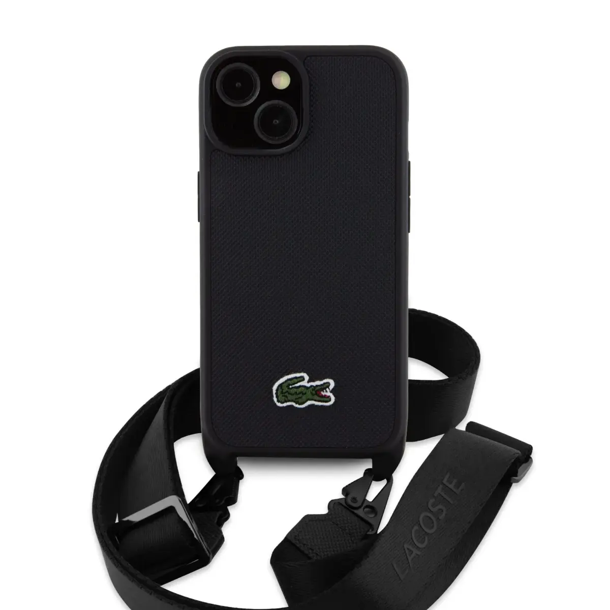 Lacoste Iconic Petit Pique Crossbody Strap Woven Logo telefoniümbris seadmele iPhone 15 must