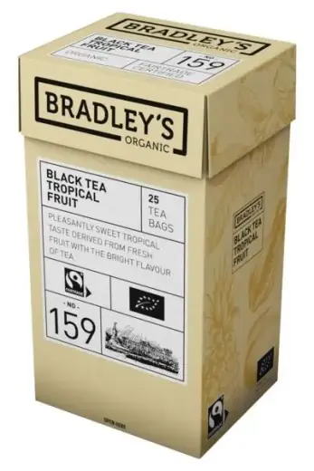 Melnā tēja BRADLEY'S bioloģiskā aromatizēta ar tropiskajiem augļiem, 25gab