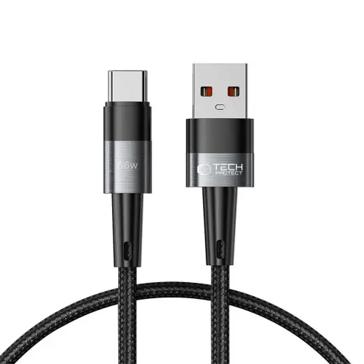 Tech-Protect UltraBoost datu pārraides un uzlādes vads | USB-A uz USB-C | 66W | 0.25m | pelēks