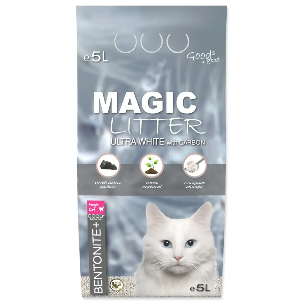 Smiltis kaķu tualetēm - Placek WC MAGIC LITTER Bentonite Ultra White with Carbon 5L