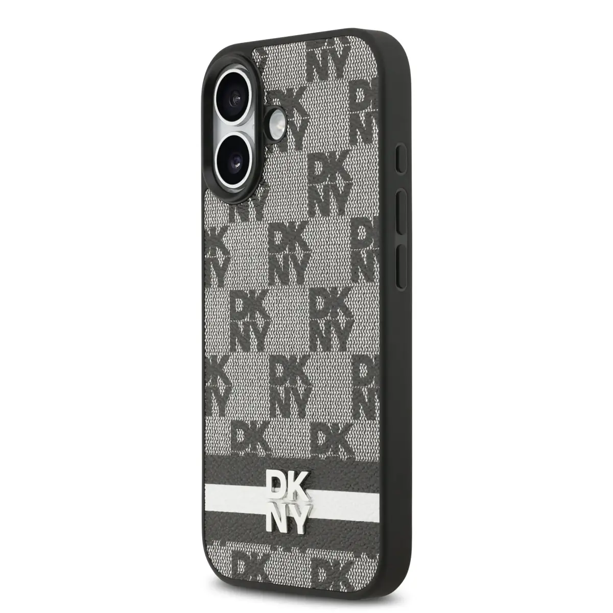 DKNY PU Leather Checkered Pattern and Stripe Case for iPhone 17 Black