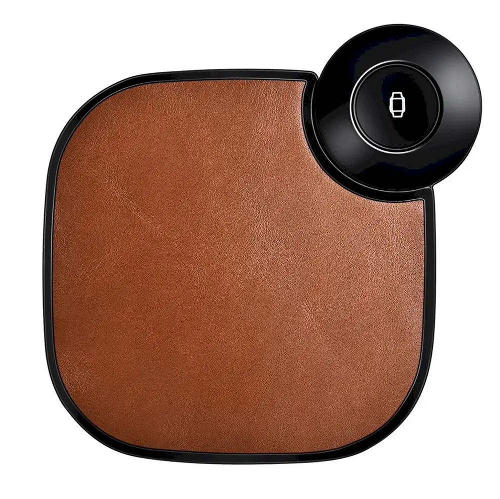 iCarer 2in1 leather Qi wireless charger 10W for smartphone and Apple Watch brown (IWXC005-BN)