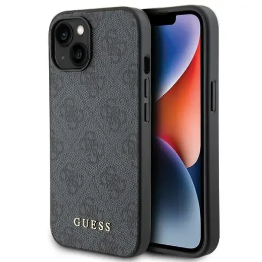 Guess GUHCP15SG4GFGR iPhone 15 | 14 | 13 6.1" szary|grey hard case 4G Metal Gold Logo
