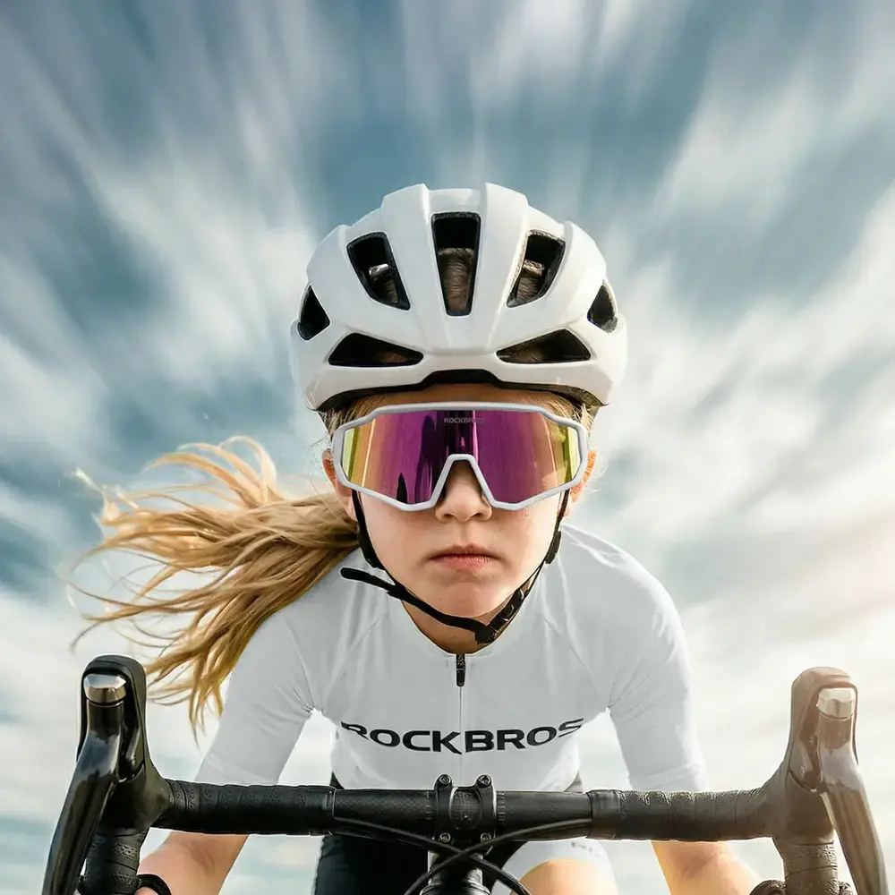 Rockbros SP383 Shining Warrior Cycling Glasses - Matte White Frame, Polarized Red Lenses