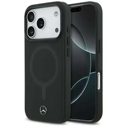 Etui Mercedes Plain Smooth Leather telefoniümbris MagSafe toega, mudelile iPhone 17 Pro, must