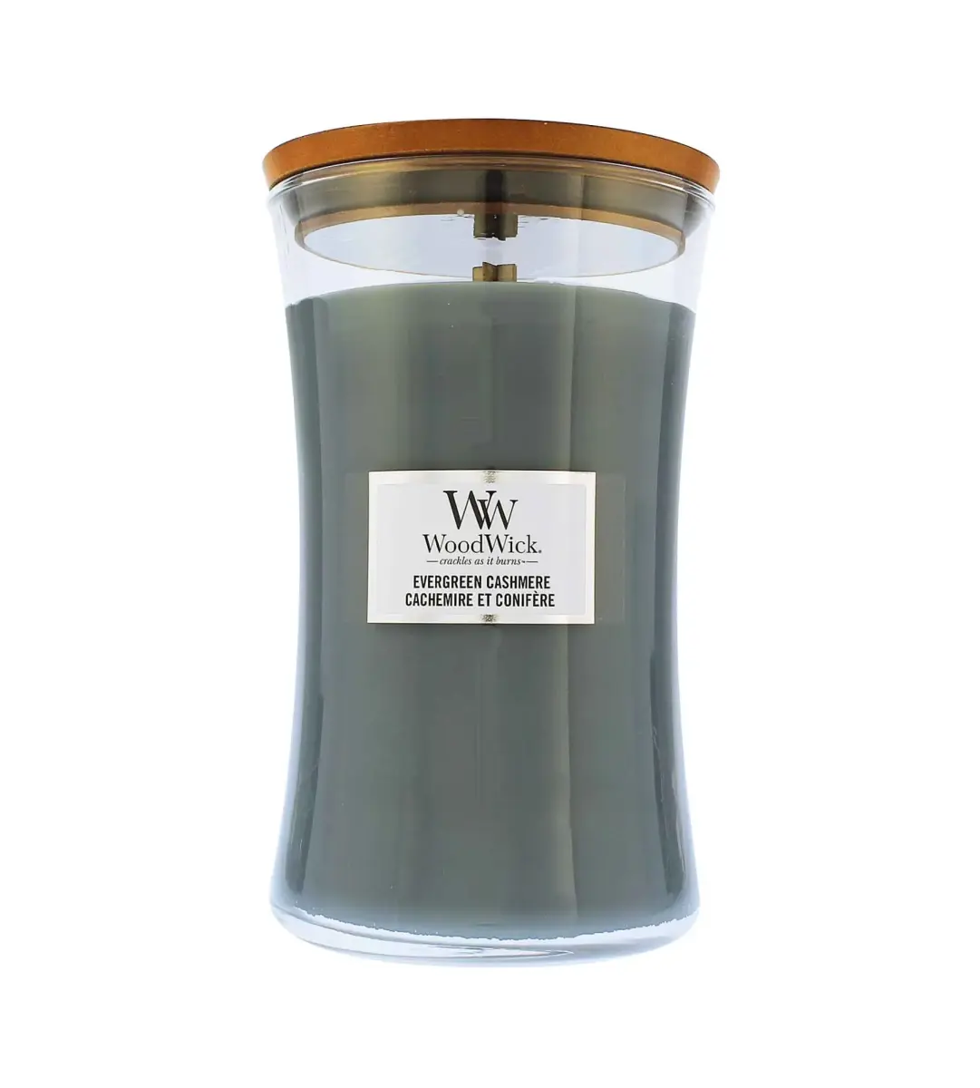 WoodWick Evergreen Cashmere scented candle with wooden wick 609 g